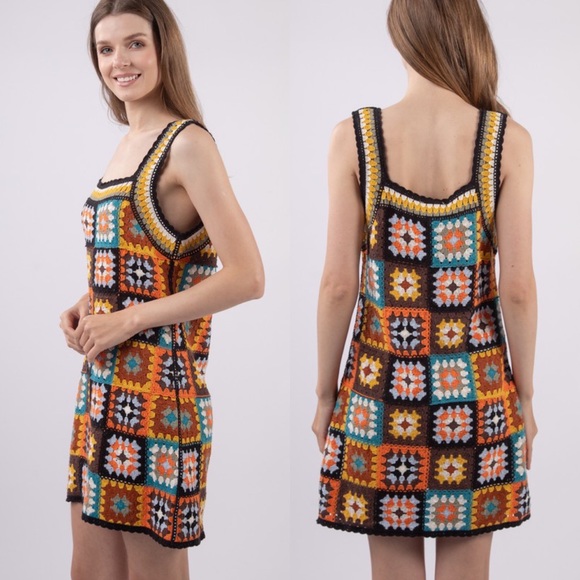 *24 HOUR SALE* Living In A Dream Granny Square Crochet Mini Dress - Picture 4 of 5